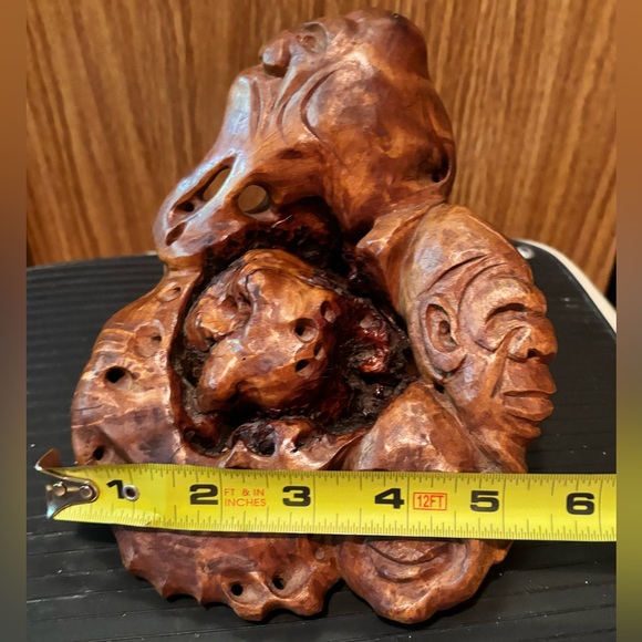 Vintage ( LIKE,Netsuke Chinese Boxwood) 3 Faces Burl Wood Hand Carved Sculpture - Picture 9 of 10